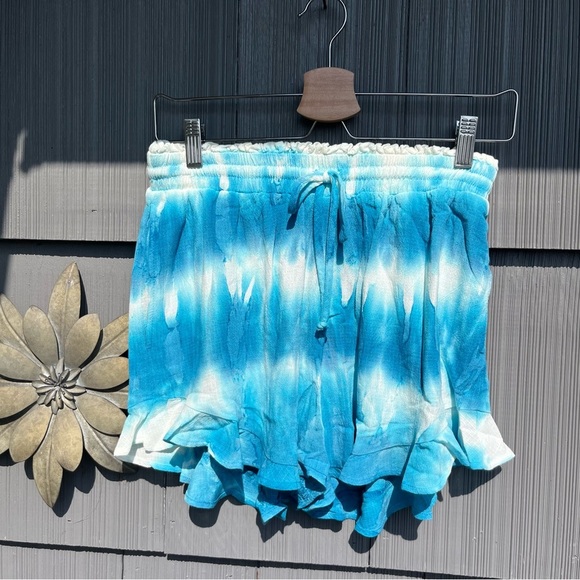 Anthropologie Shore Brand Blue Tie Dye Ruffle Shorts Small - Picture 1 of 9